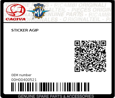 Product image: Cagiva - 00H00400521 - STICKER AGIP  0