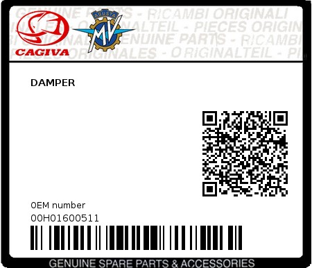 Product image: Cagiva - 00H01600511 - DAMPER  0