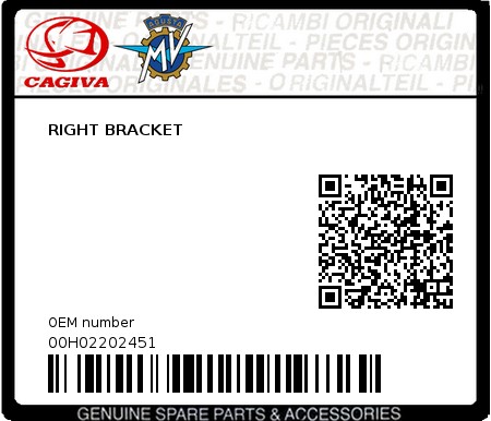 Product image: Cagiva - 00H02202451 - RIGHT BRACKET  0
