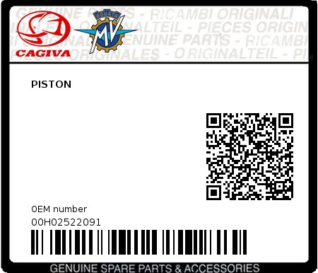 Product image: Cagiva - 00H02522091 - PISTON  0