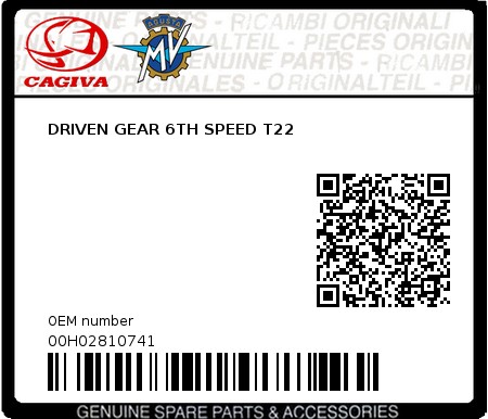 Product image: Cagiva - 00H02810741 - DRIVEN GEAR 6TH SPEED T22  0