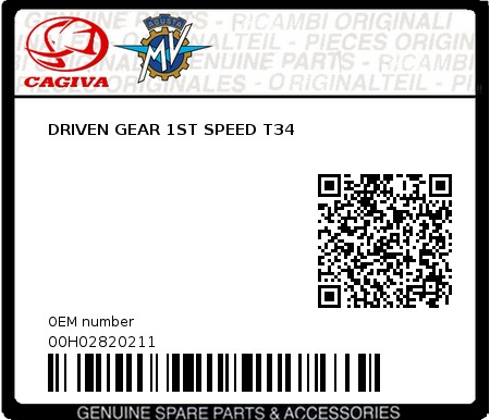 Product image: Cagiva - 00H02820211 - DRIVEN GEAR 1ST SPEED T34  0