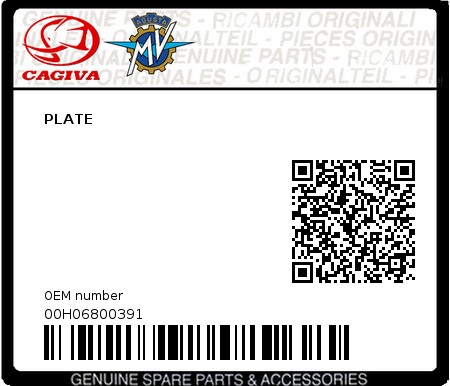 Product image: Cagiva - 00H06800391 - PLATE  0