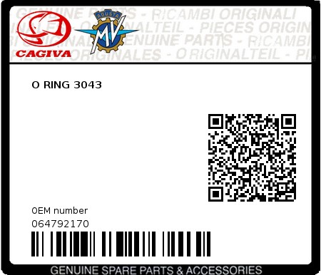 Product image: Cagiva - 064792170 - O RING 3043  0