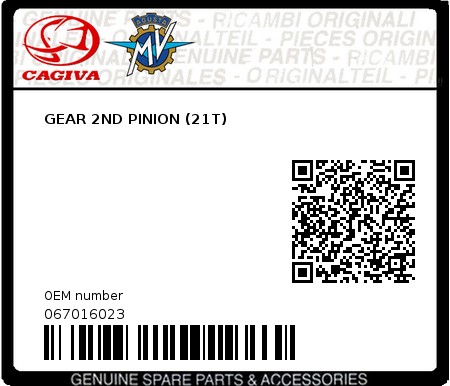 Product image: Cagiva - 067016023 - GEAR 2ND PINION (21T)  0