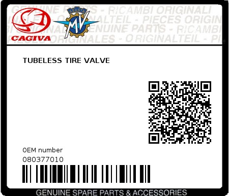Product image: Cagiva - 080377010 - TUBELESS TIRE VALVE  0