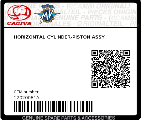 Product image: Cagiva - 12020081A - HORIZONTAL CYLINDER-PISTON ASSY  0