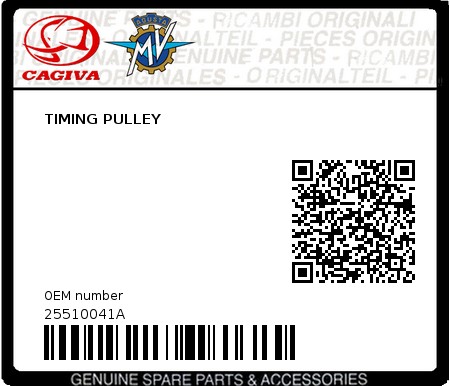 Product image: Cagiva - 25510041A - TIMING PULLEY  0