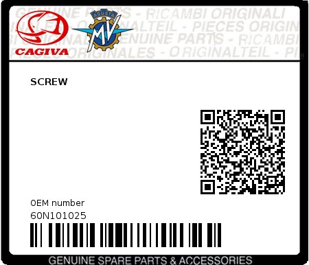 Product image: Cagiva - 60N101025 - SCREW  0