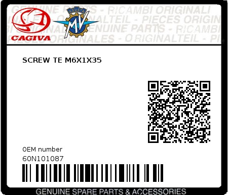 Product image: Cagiva - 60N101087 - SCREW TE M6X1X35  0