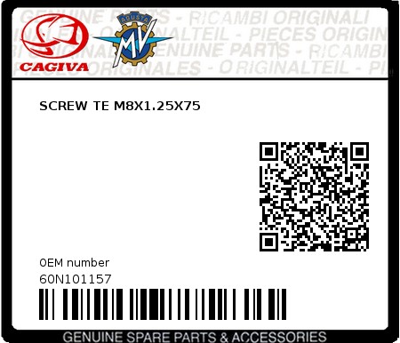 Product image: Cagiva - 60N101157 - SCREW TE M8X1.25X75  0