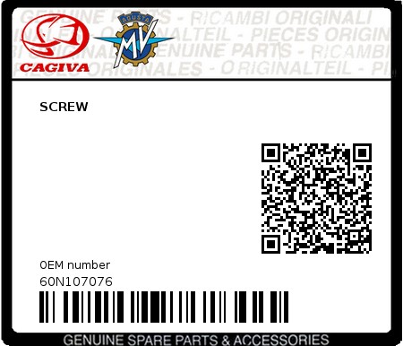Product image: Cagiva - 60N107076 - SCREW  0