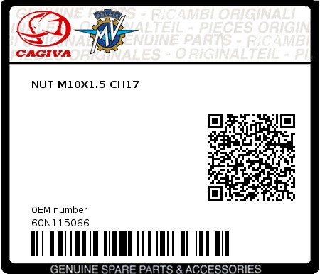 Product image: Cagiva - 60N115066 - NUT M10X1.5 CH17  0