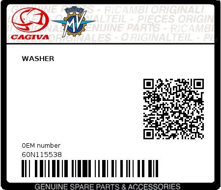 Product image: Cagiva - 60N115538 - WASHER  0