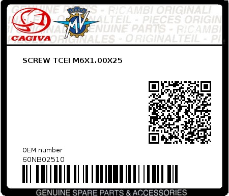 Product image: Cagiva - 60NB02510 - SCREW TCEI M6X1.00X25  0
