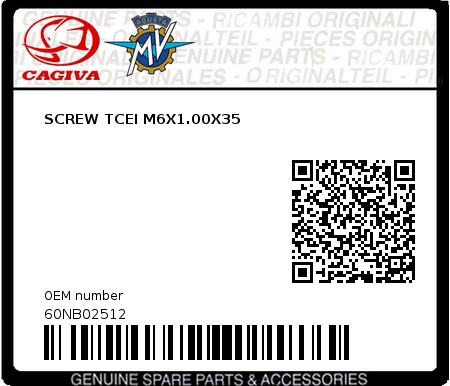 Product image: Cagiva - 60NB02512 - SCREW TCEI M6X1.00X35  0