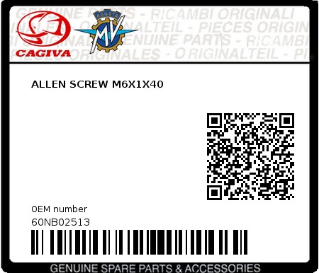 Product image: Cagiva - 60NB02513 - ALLEN SCREW M6X1X40  0