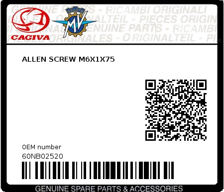 Product image: Cagiva - 60NB02520 - ALLEN SCREW M6X1X75  0