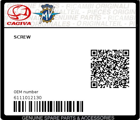 Product image: Cagiva - 6111012130 - SCREW  0