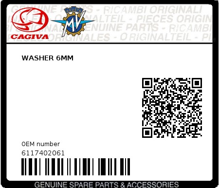 Product image: Cagiva - 6117402061 - WASHER 6MM  0