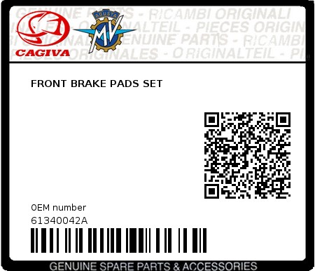 Product image: Cagiva - 61340042A - FRONT BRAKE PADS SET  0
