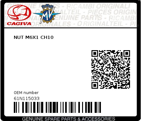 Product image: Cagiva - 61N115033 - NUT M6X1 CH10  0