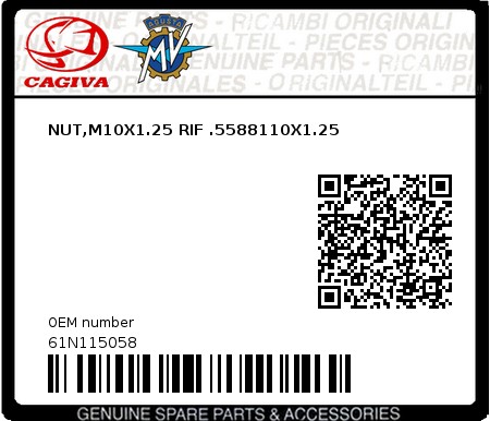 Product image: Cagiva - 61N115058 - NUT,M10X1.25 RIF .5588110X1.25  0