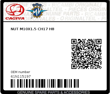 Product image: Cagiva - 61N115197 - NUT M10X1.5 CH17 H8  0