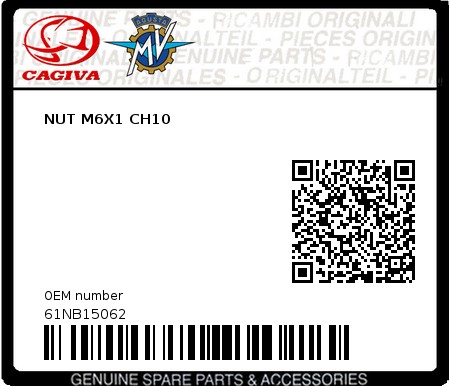 Product image: Cagiva - 61NB15062 - NUT M6X1 CH10  0