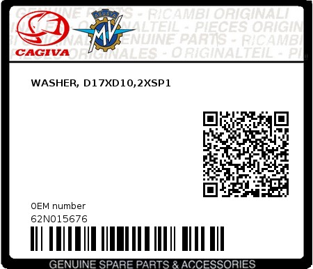 Product image: Cagiva - 62N015676 - WASHER, D17XD10,2XSP1  0