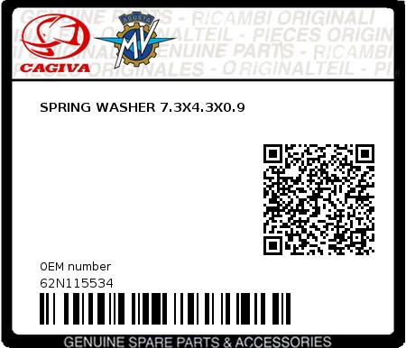 Product image: Cagiva - 62N115534 - SPRING WASHER 7.3X4.3X0.9  0