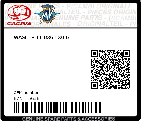 Product image: Cagiva - 62N115636 - WASHER 11.8X6.4X0.6  0
