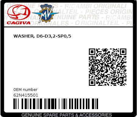 Product image: Cagiva - 62N415501 - WASHER, D6-D3,2-SP0,5  0