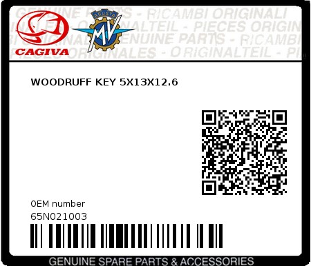 Product image: Cagiva - 65N021003 - WOODRUFF KEY 5X13X12.6  0