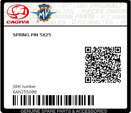 Product image: Cagiva - 6AN255088 - SPRING PIN 5X25  0