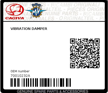 Product image: Cagiva - 70010232A - VIBRATION DAMPER  0