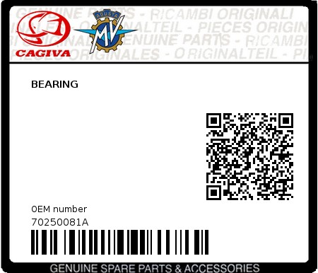 Product image: Cagiva - 70250081A - BEARING  0