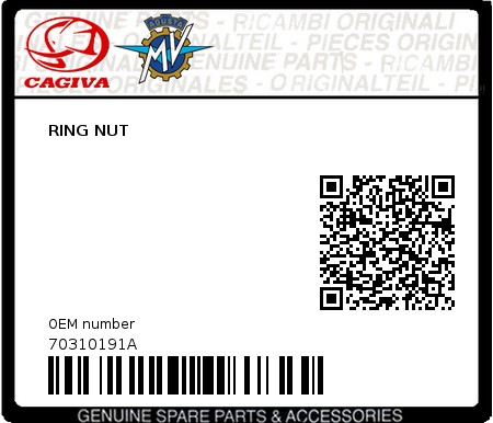 Product image: Cagiva - 70310191A - RING NUT  0