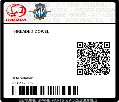 Product image: Cagiva - 721212106 - THREADED DOWEL  0