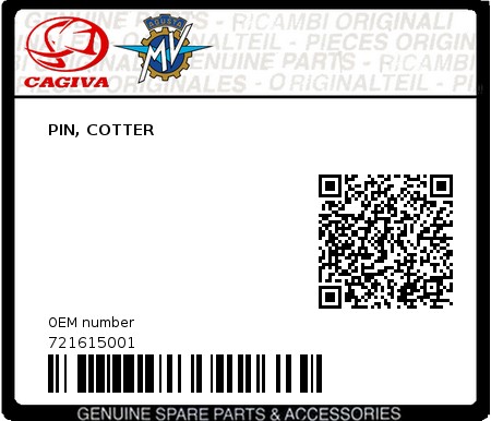 Product image: Cagiva - 721615001 - PIN, COTTER  0