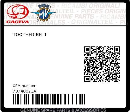 Product image: Cagiva - 73740021A - TOOTHED BELT  0