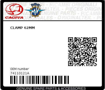 Product image: Cagiva - 74110121A - CLAMP 62MM  0