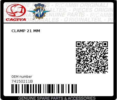 Product image: Cagiva - 74150211B - CLAMP 21 MM  0