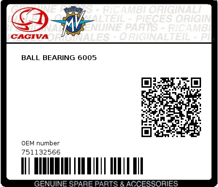 Product image: Cagiva - 751132566 - BALL BEARING 6005  0