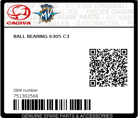 Product image: Cagiva - 751302566 - BALL BEARING 6305 C3  0