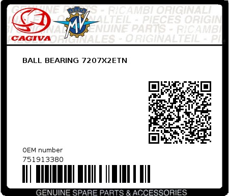 Product image: Cagiva - 751913380 - BALL BEARING 7207X2ETN  0