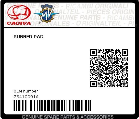 Product image: Cagiva - 76410091A - RUBBER PAD  0