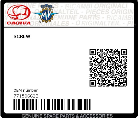 Product image: Cagiva - 77150662B - SCREW  0