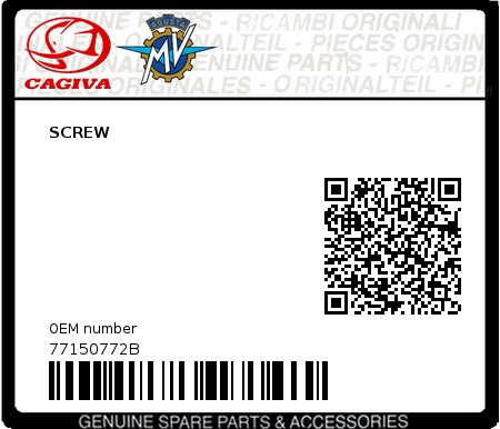 Product image: Cagiva - 77150772B - SCREW  0