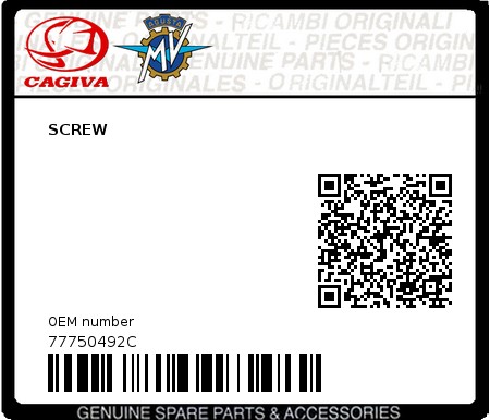 Product image: Cagiva - 77750492C - SCREW  0